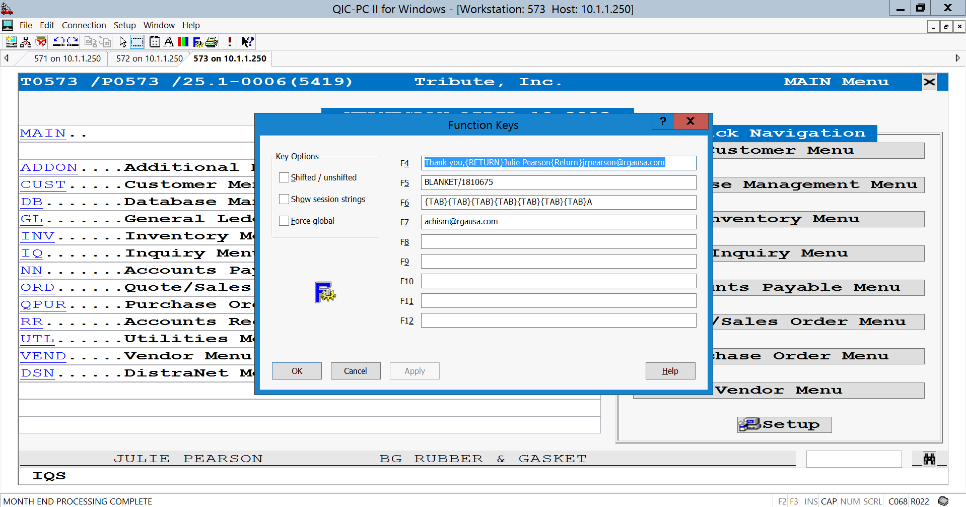 Function Keys in Tribute